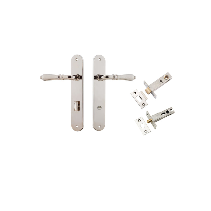Sarlat Lever - Oval Backplate Privacy Kit with Privacy Turn Polished Nickel