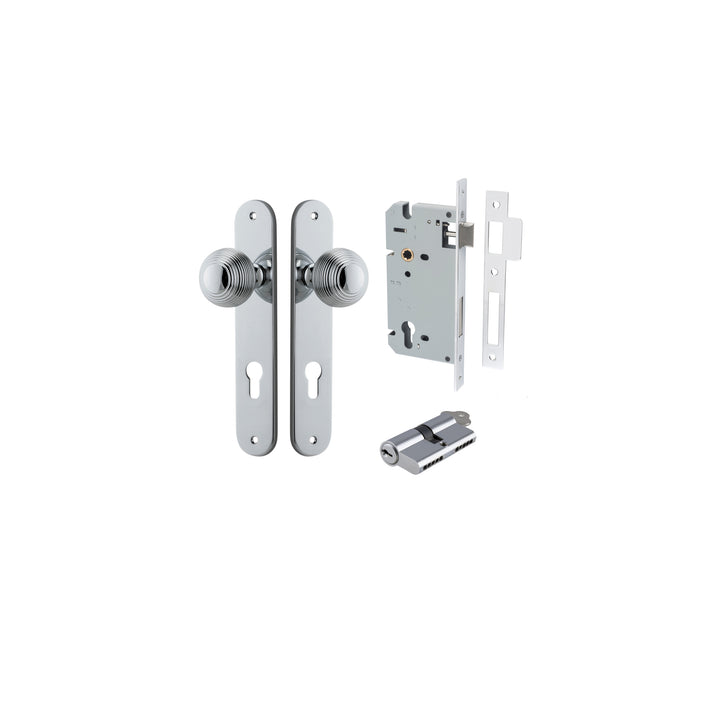 Guildford Knob - Oval Backplate Entrance Kit with High Security Lock Polished Chrome