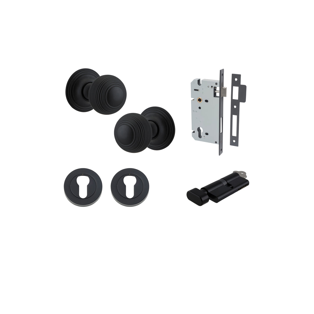 Guildford Knob - Round Rose Entrance Kit with Separate High Security Lock Matt Black