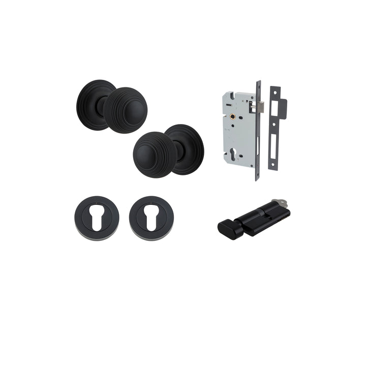 Guildford Knob - Round Rose Entrance Kit with Separate High Security Lock Matt Black