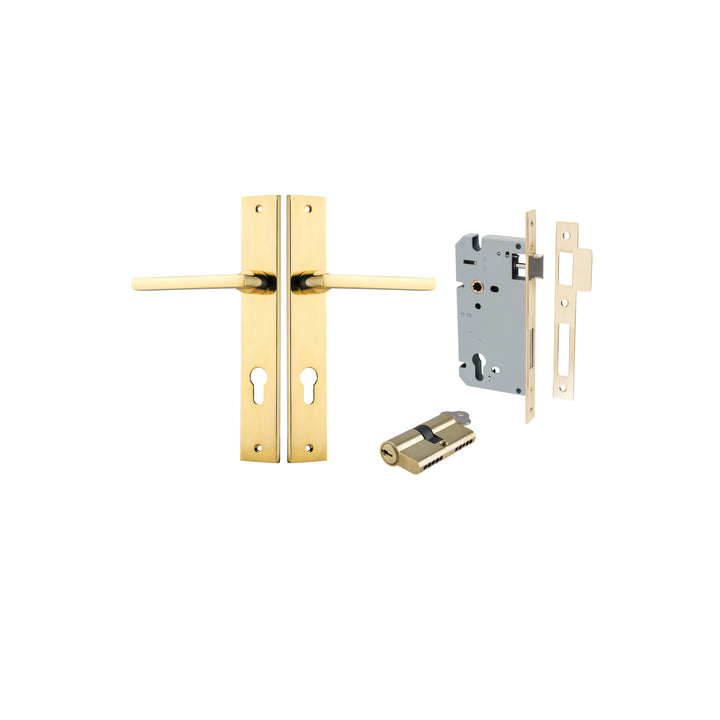 Baltimore Lever - Rectangular Backplate Entrance Kit with High Security Lock Polished Brass