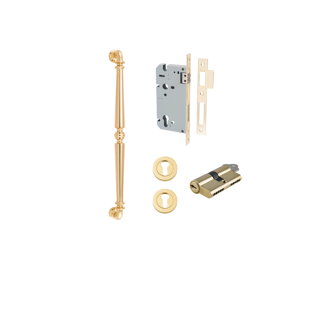 Sarlat Pull Handle - 450mm Entrance Kit with Separate High Security Lock Polished Brass