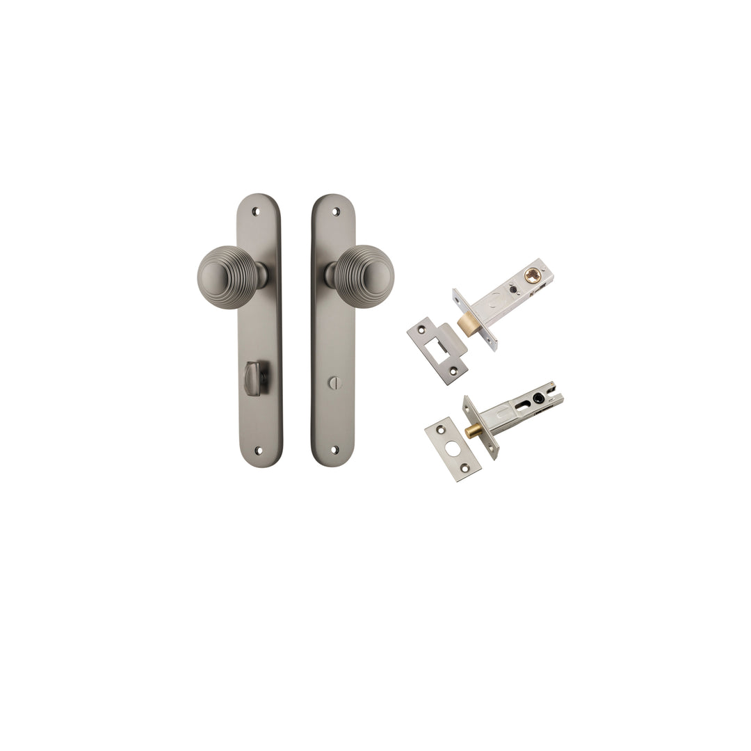 Guildford Knob - Oval Backplate Privacy Kit with Privacy Turn Satin Nickel