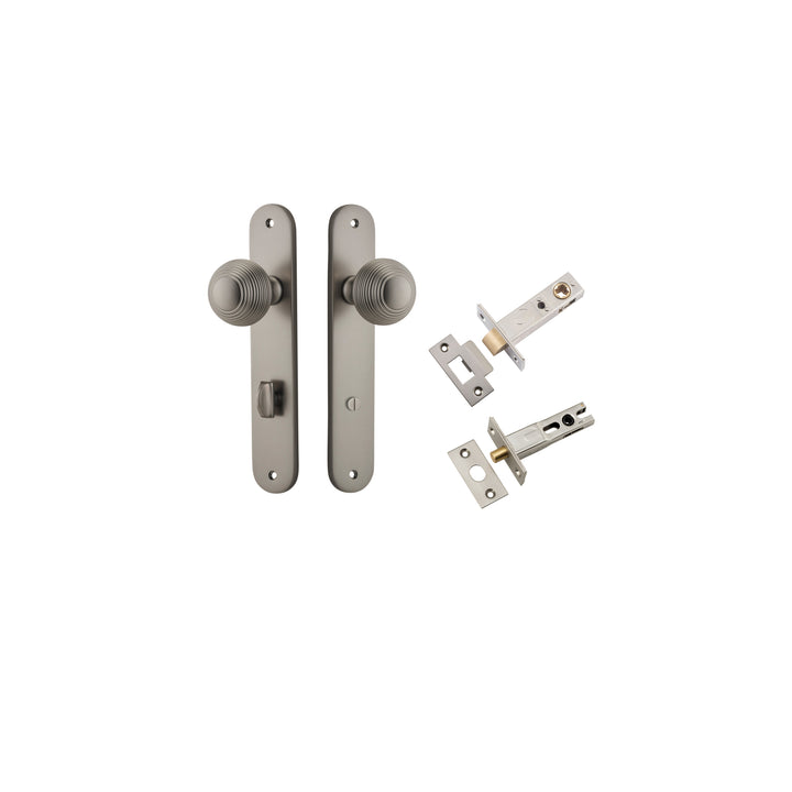 Guildford Knob - Oval Backplate Privacy Kit with Privacy Turn Satin Nickel