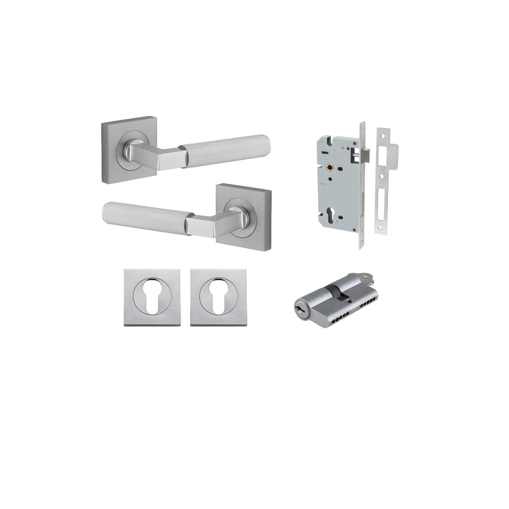 Brunswick Lever - Square Rose Entrance Kit with High Security Lock Brushed Chrome