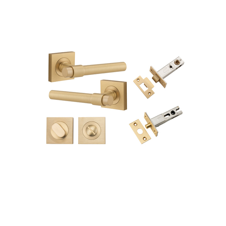 Helsinki Lever - Square Rose Privacy Kit with Separate Privacy Turn Brushed Brass