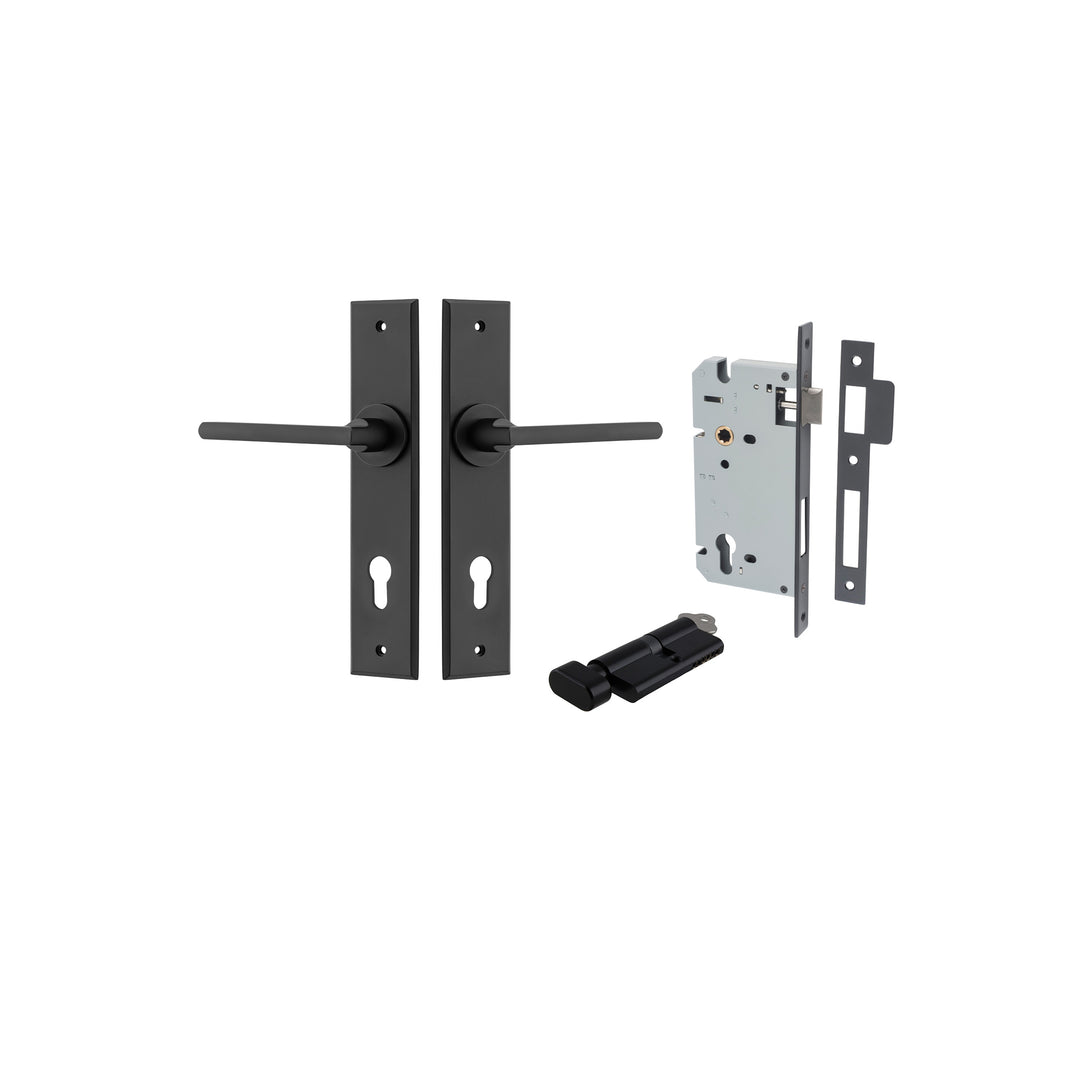 Baltimore Lever - Chamfered Backplate Entrance Kit with High Security Lock Matt Black