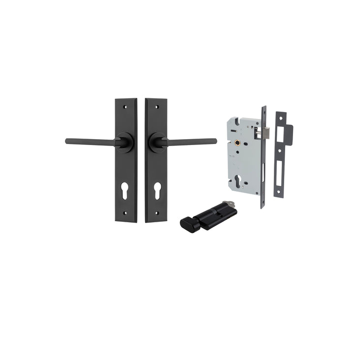 Baltimore Lever - Chamfered Backplate Entrance Kit with High Security Lock Matt Black