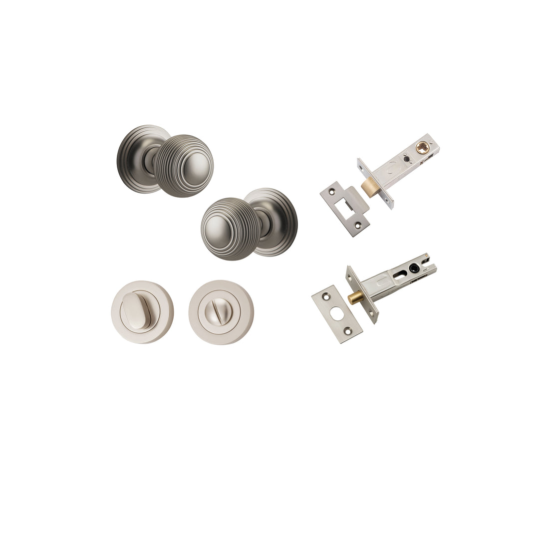 Guildford Knob - Round Rose Privacy Kit with Separate Privacy Turn Satin Nickel