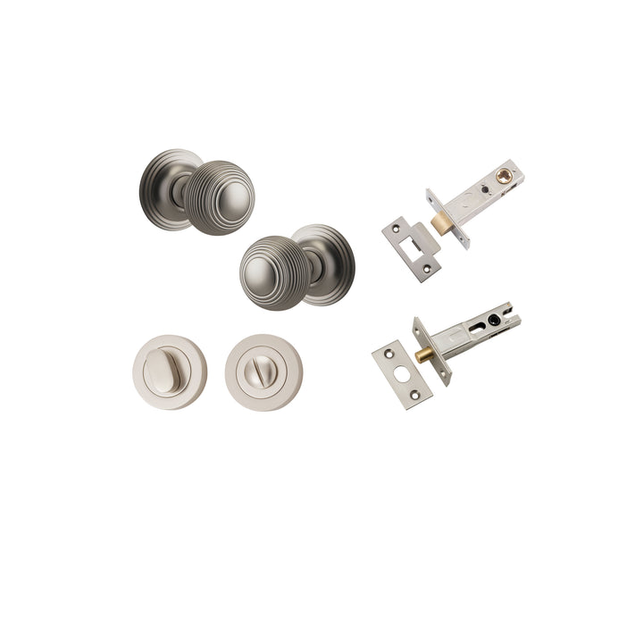Guildford Knob - Round Rose Privacy Kit with Separate Privacy Turn Satin Nickel