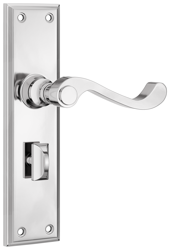 Door Lever Milton Privacy Pair Chrome Plated H200xW50xP68mm with privacy adaptor