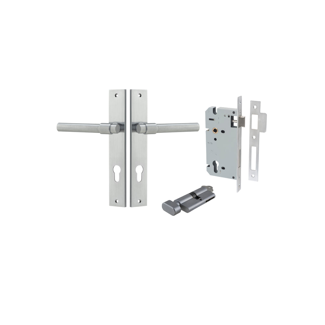 Helsinki Lever - Rectangular Backplate Entrance Kit with High Security Lock Brushed Chrome