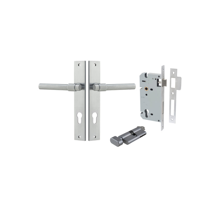 Helsinki Lever - Rectangular Backplate Entrance Kit with High Security Lock Brushed Chrome