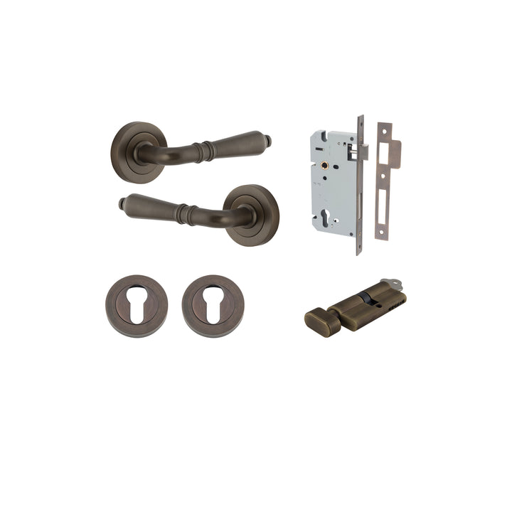 Sarlat Lever - Round Rose Entrance Kit with Separate High Security Lock Signature Brass