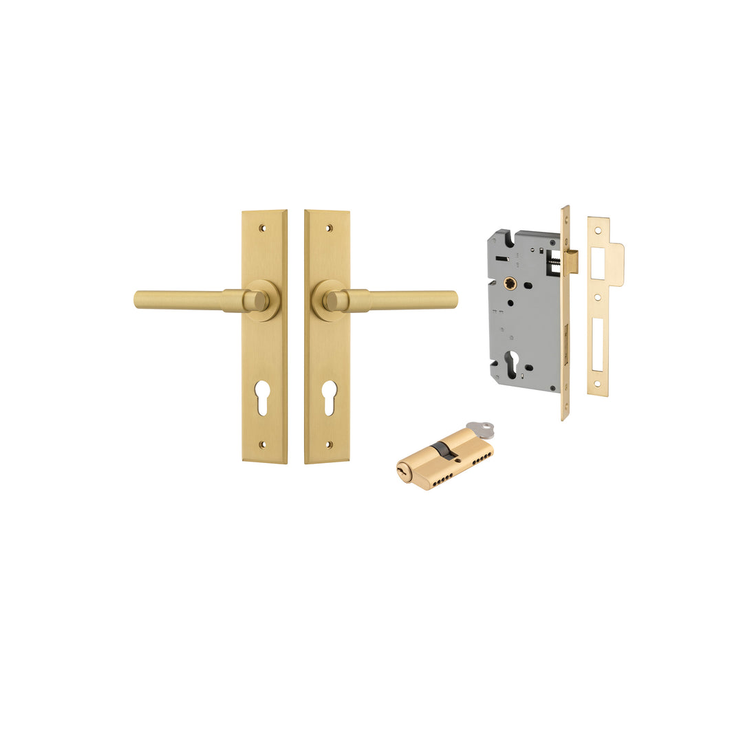 Helsinki Lever - Chamfered Backplate Entrance Kit with High Security Lock Brushed Gold PVD