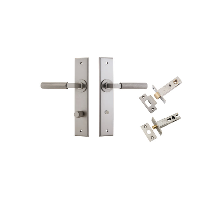 Brunswick Lever - Chamfered Backplate Privacy Kit Satin Nickel