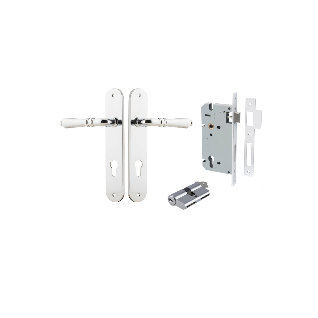 Sarlat Lever - Oval Backplate Entrance Kit with High Security Lock Polished Chrome