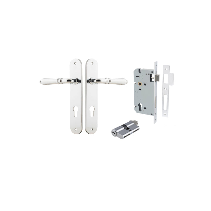 Sarlat Lever - Oval Backplate Entrance Kit with High Security Lock Polished Chrome