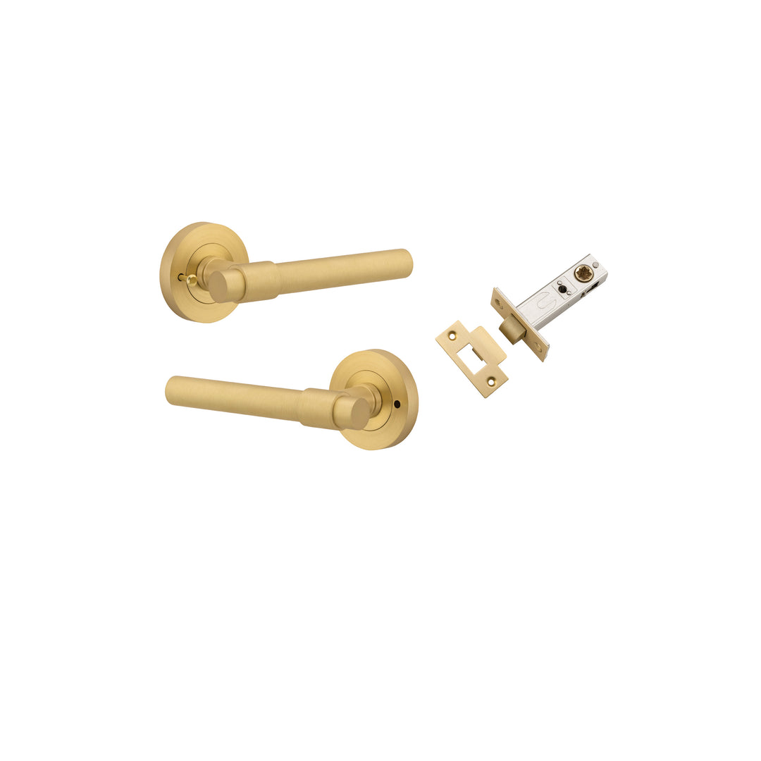 Helsinki Lever - Round Rose (Inbuilt Privacy) Brushed Gold PVD