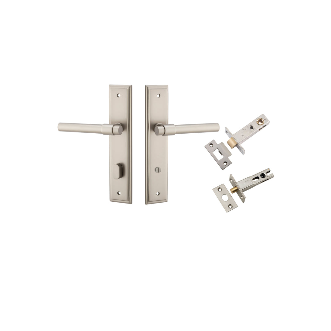 Helsinki Lever - Stepped Backplate Privacy Kit with Privacy Turn Satin Nickel