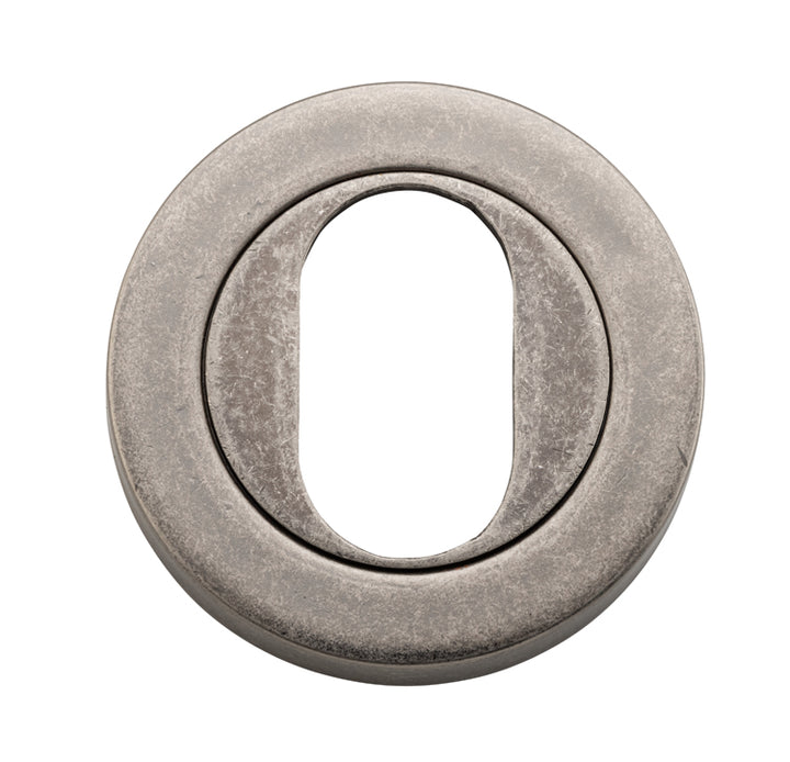 Oval Escutcheon -  Round Distressed Nickel