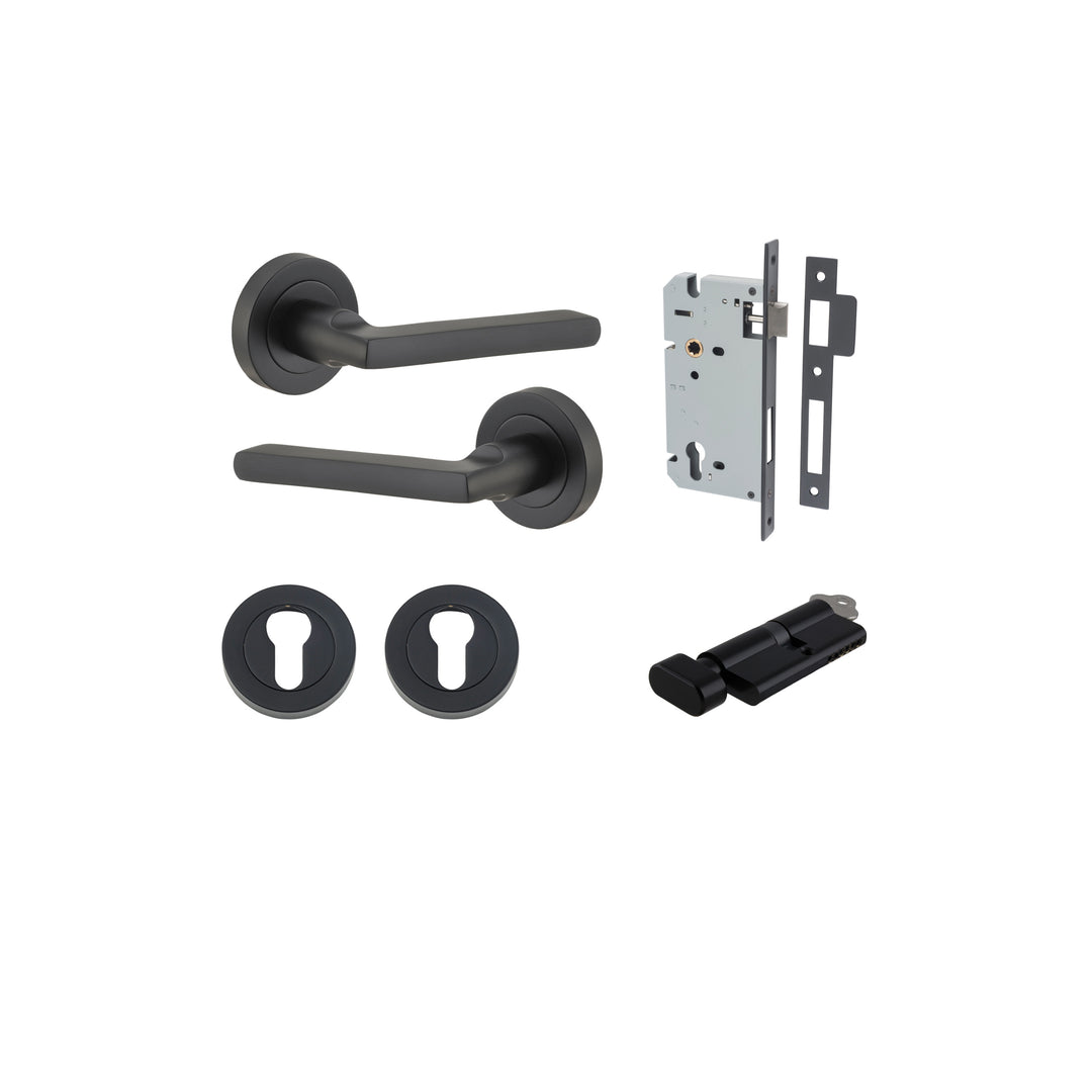 Baltimore Lever - Round Rose Entrance Kit with Separate High Security Lock Matt Black