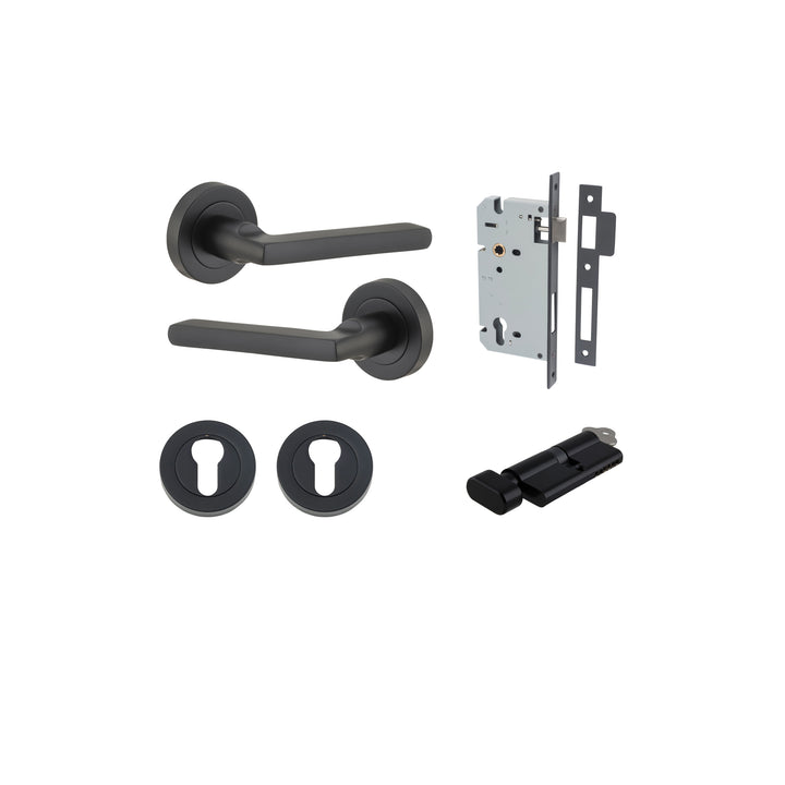 Baltimore Lever - Round Rose Entrance Kit with Separate High Security Lock Matt Black