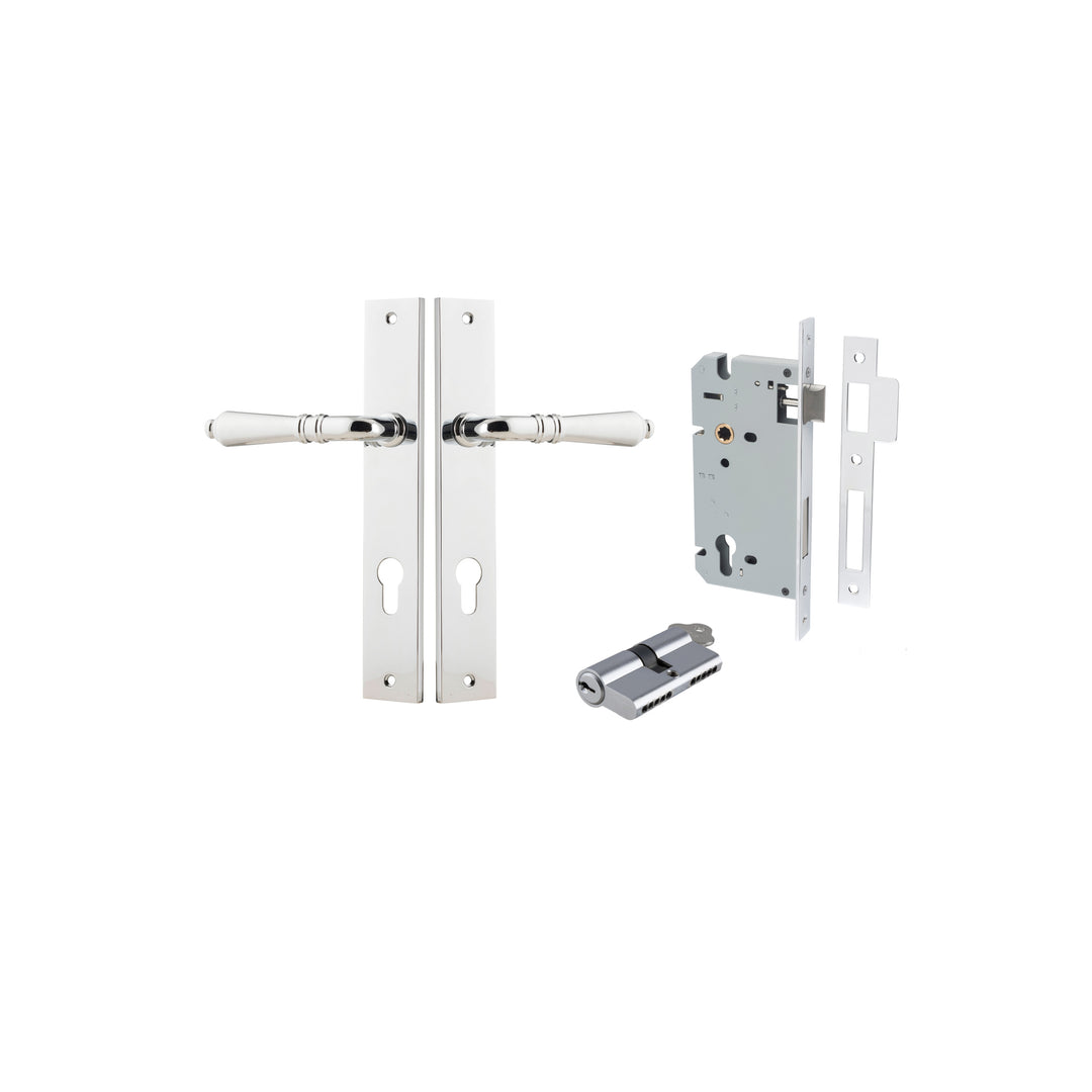 Sarlat Lever - Rectangular Backplate Entrance Kit with High Security Lock Polished Chrome