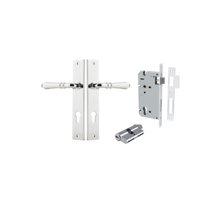 Sarlat Lever - Rectangular Backplate Entrance Kit with High Security Lock Polished Chrome