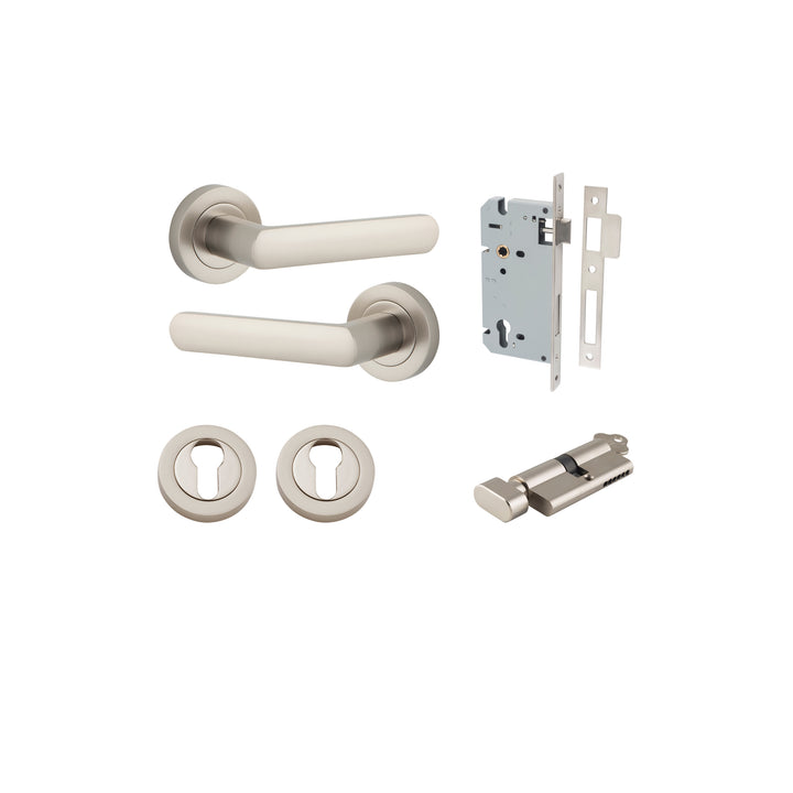 Osaka Lever - Round Rose Entrance Kit with Separate High Security Lock Satin Nickel