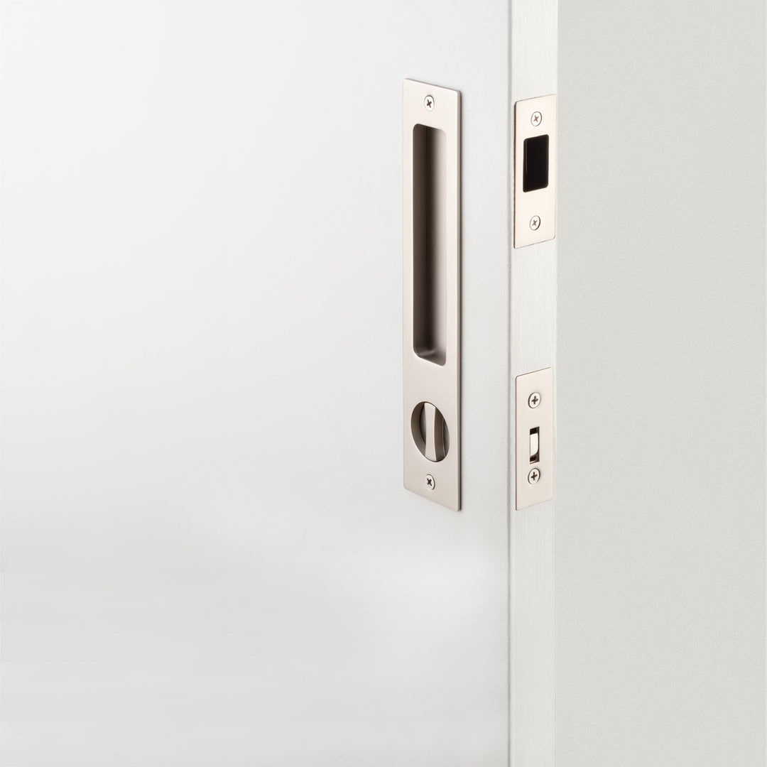 Rectangular Sliding Door Pull Privacy Kit with Privacy Turn Satin Nickel