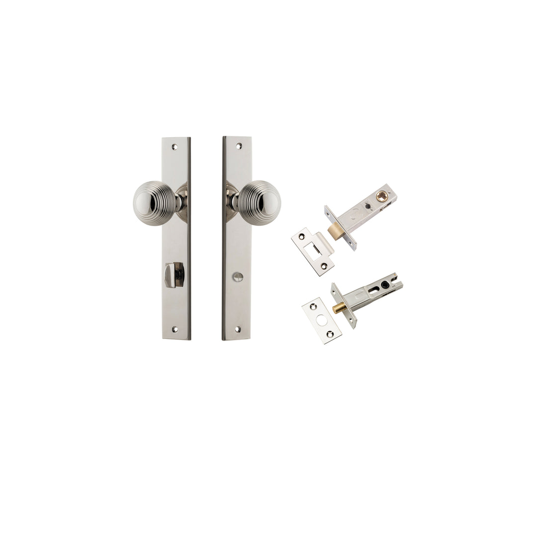 Guildford Knob - Rectangular Backplate Privacy Kit with Privacy Turn Polished Nickel