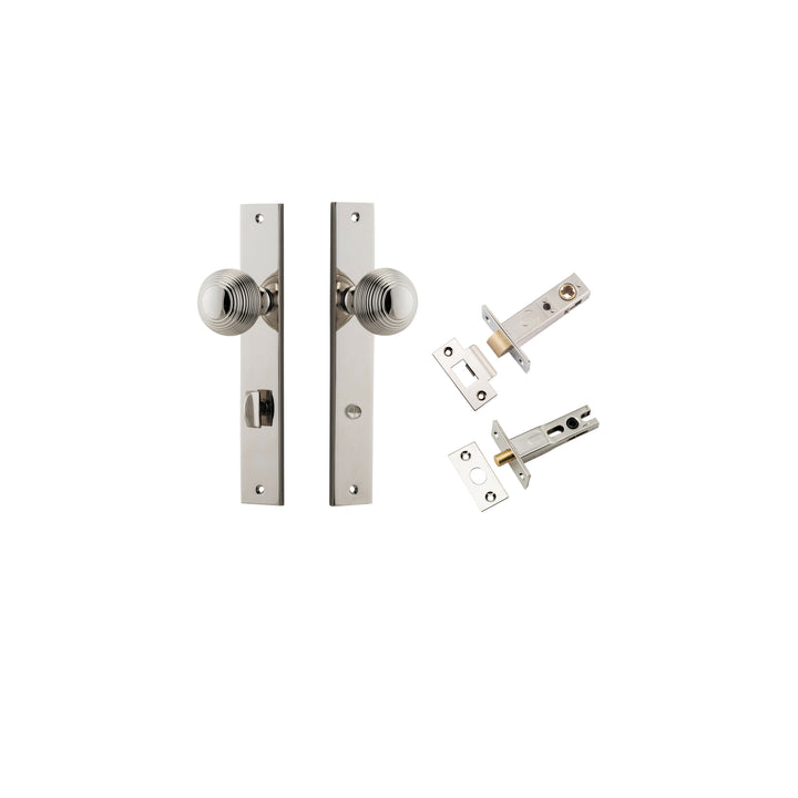 Guildford Knob - Rectangular Backplate Privacy Kit with Privacy Turn Polished Nickel