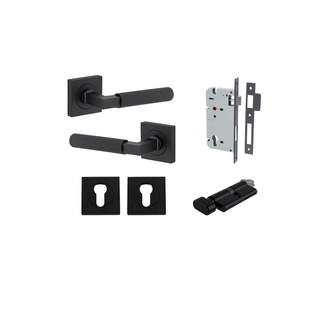 Brunswick Lever - Square Rose Entrance Kit with High Security Lock Matt Black