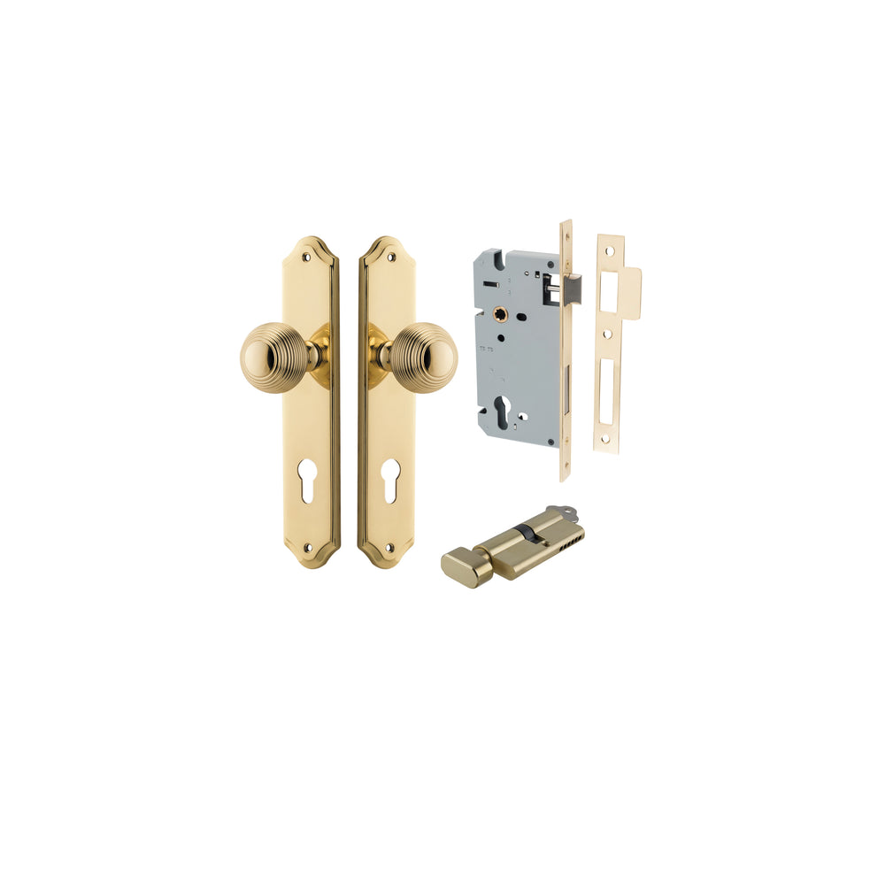 Guildford Knob - Shouldered Backplate Entrance Kit with High Security Lock Polished Brass