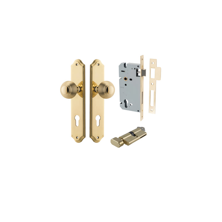 Guildford Knob - Shouldered Backplate Entrance Kit with High Security Lock Polished Brass