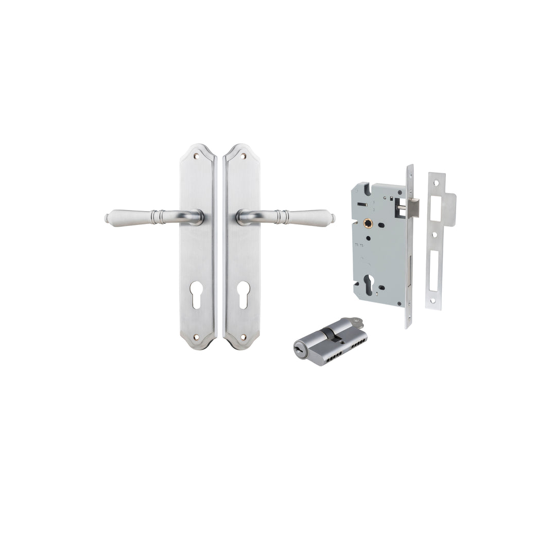 Sarlat Lever - Shouldered Backplate Entrance Kit with High Security Lock Brushed Chrome