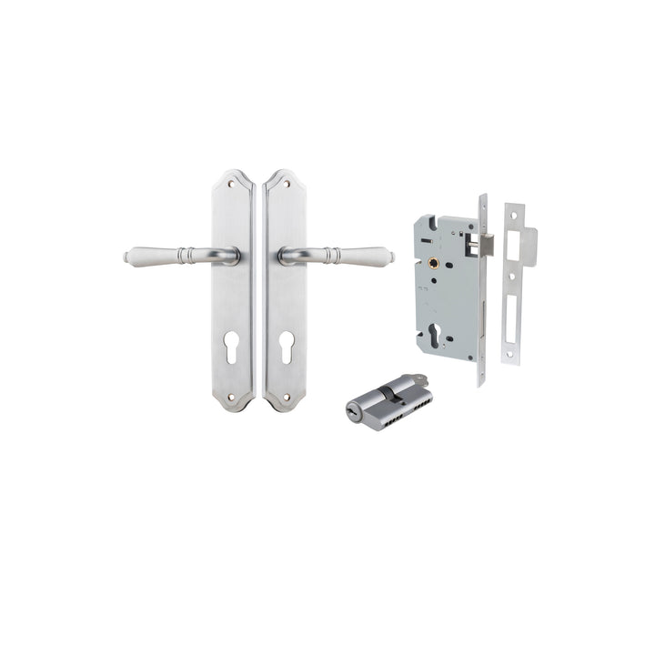 Sarlat Lever - Shouldered Backplate Entrance Kit with High Security Lock Brushed Chrome