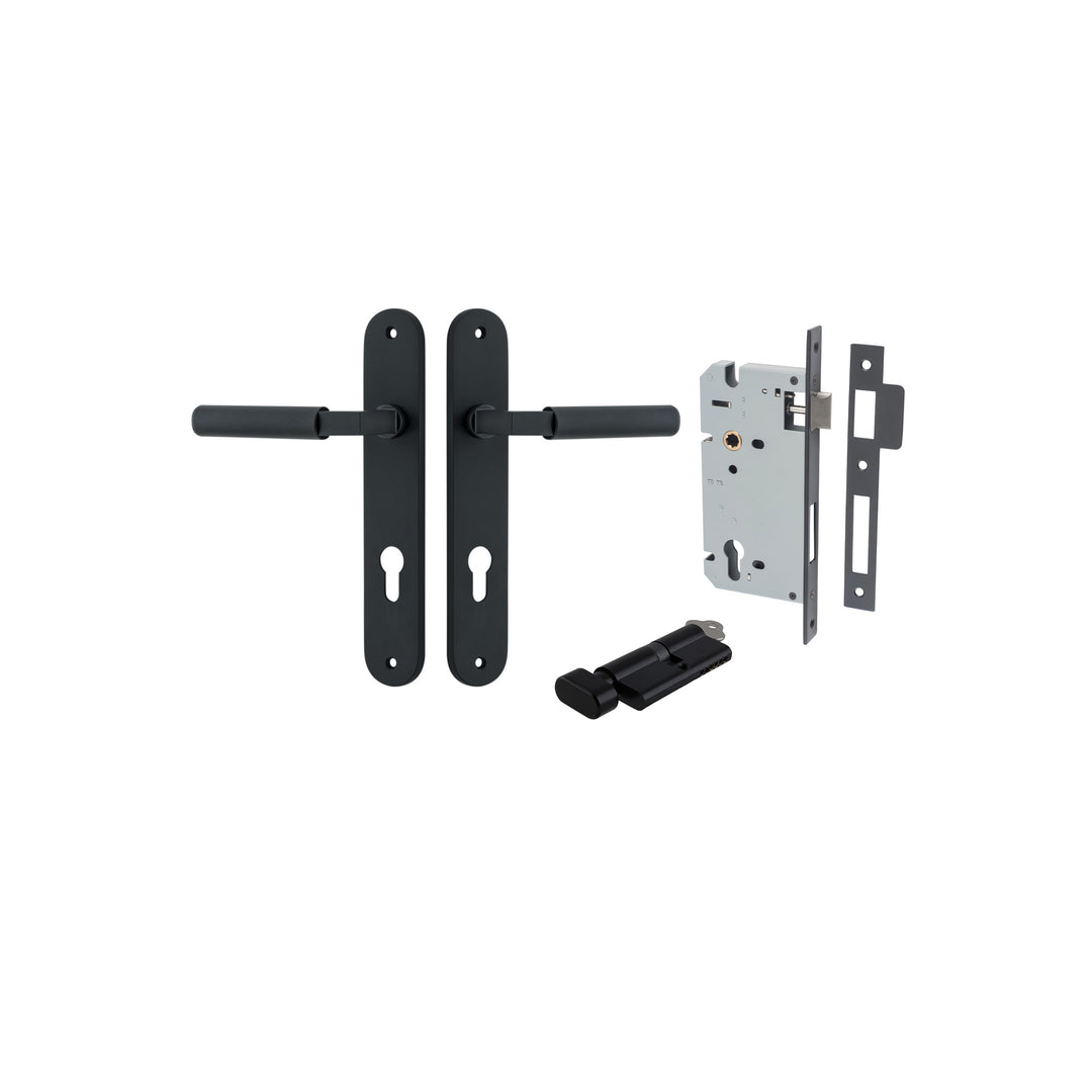 Brunswick Lever - Oval Backplate Entrance Kit with High Security Lock Matt Black