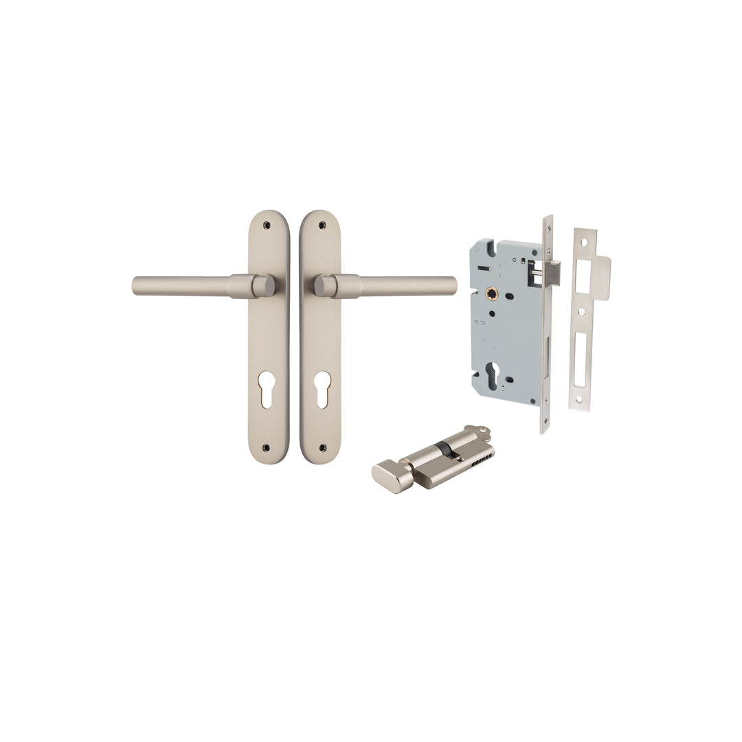 Helsinki Lever - Oval Backplate Entrance Kit with High Security Lock Satin Nickel