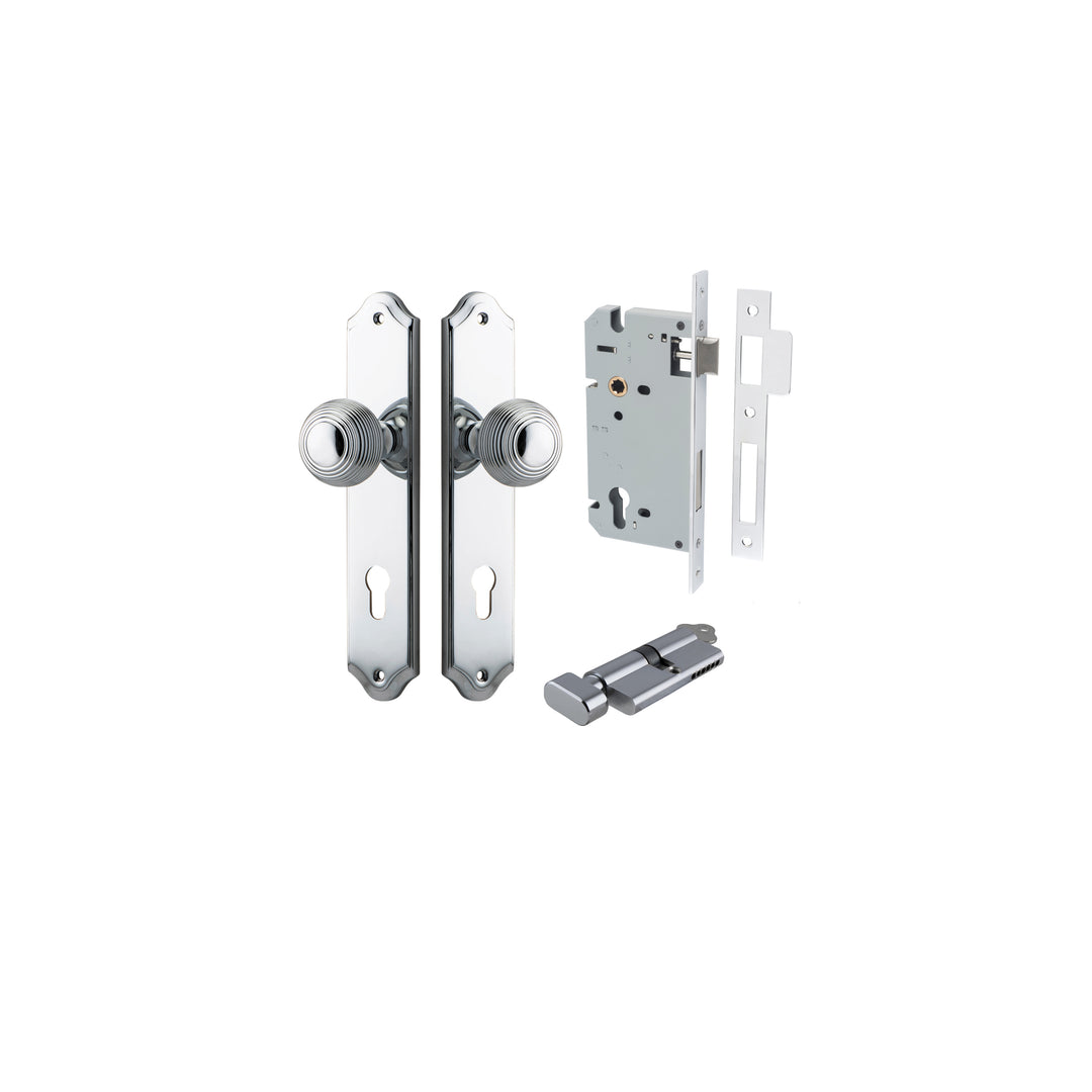Guildford Knob - Shouldered Backplate Entrance Kit with High Security Lock Polished Chrome