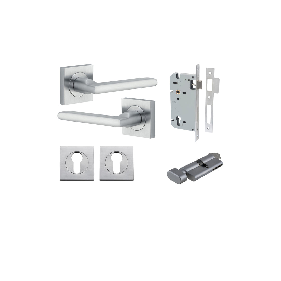 Baltimore Lever - Square Rose Entrance Kit with Separate High Security Lock Brushed Chrome