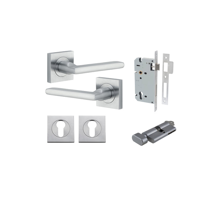 Baltimore Lever - Square Rose Entrance Kit with Separate High Security Lock Brushed Chrome