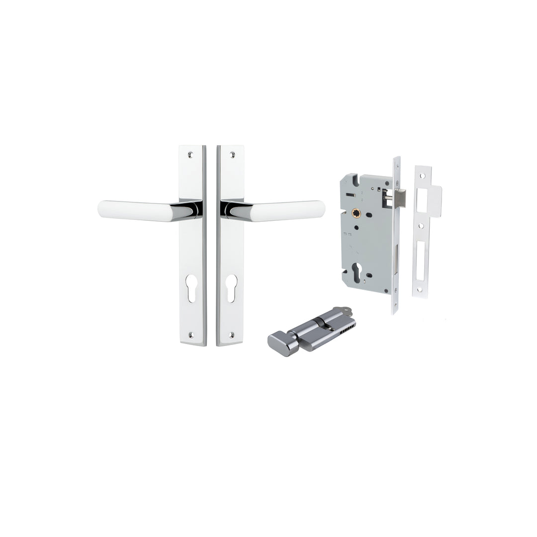 Osaka Lever - Rectangular Backplate Entrance Kit with High Security Lock Polished Chrome