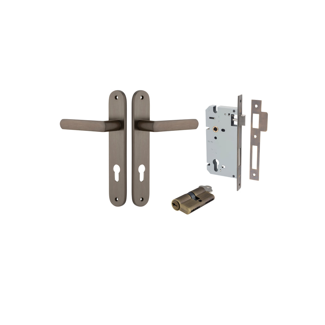 Osaka Lever - Oval Backplate Entrance Kit with High Security Lock Signature Brass