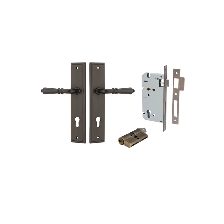 Sarlat Lever - Stepped Backplate Entrance Kit with High Security Lock Signature Brass