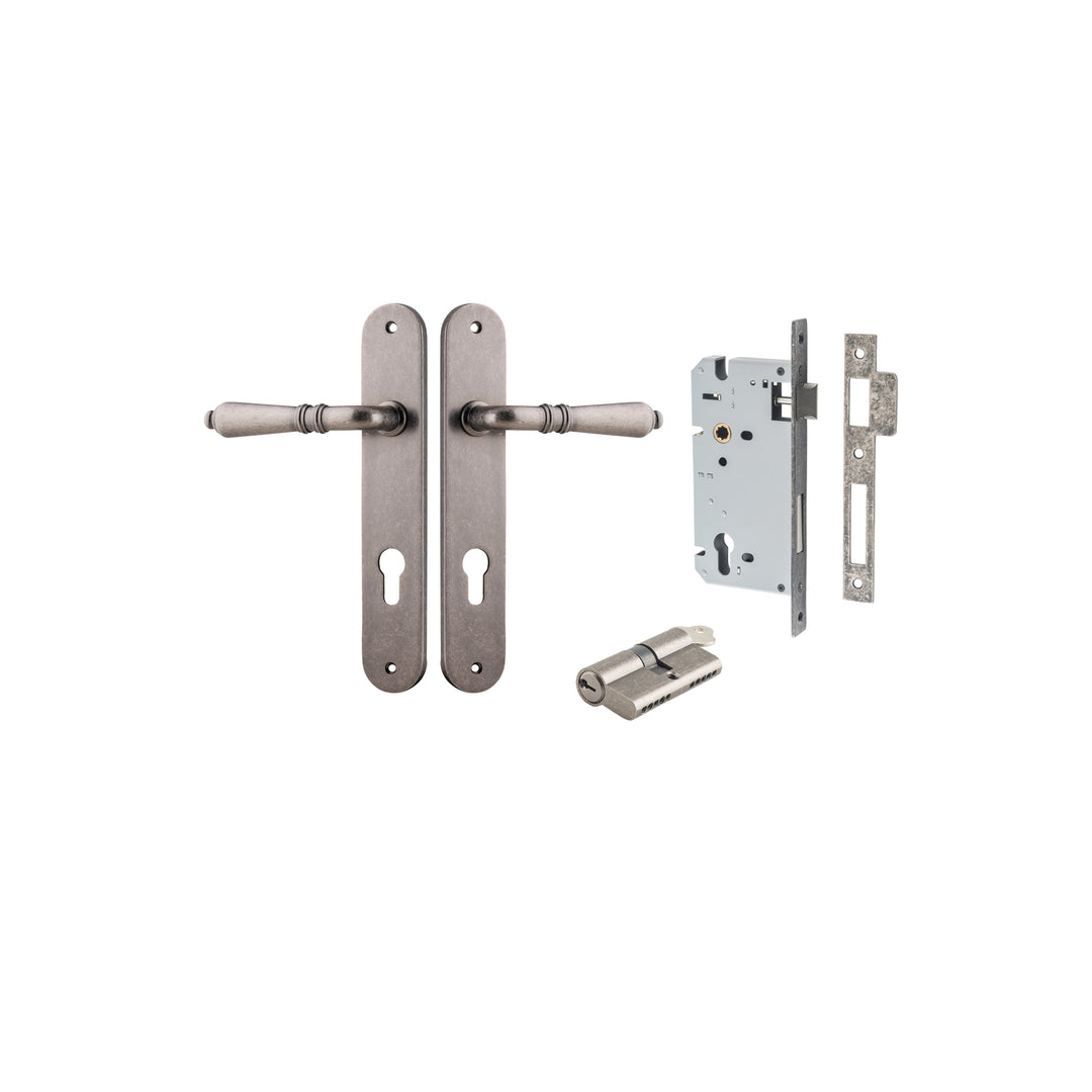 Sarlat Lever - Oval Backplate Entrance Kit with High Security Lock Distressed Nickel