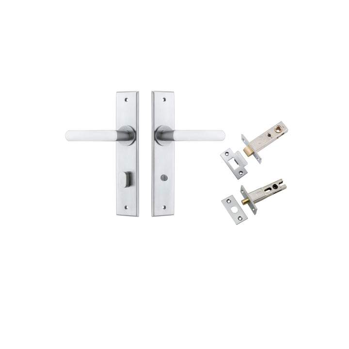 Osaka Lever - Chamfered Backplate Privacy Kit with Privacy Turn Brushed Chrome